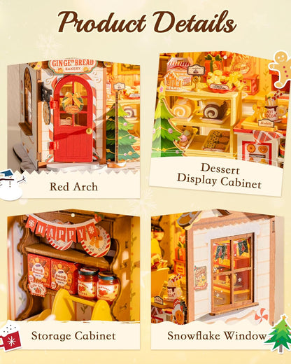 ROBOTIME Miniature House Kit - DIY Tiny Gingerbread Dollhouse for Family Gifts | Perfect for Halloween & Christmas