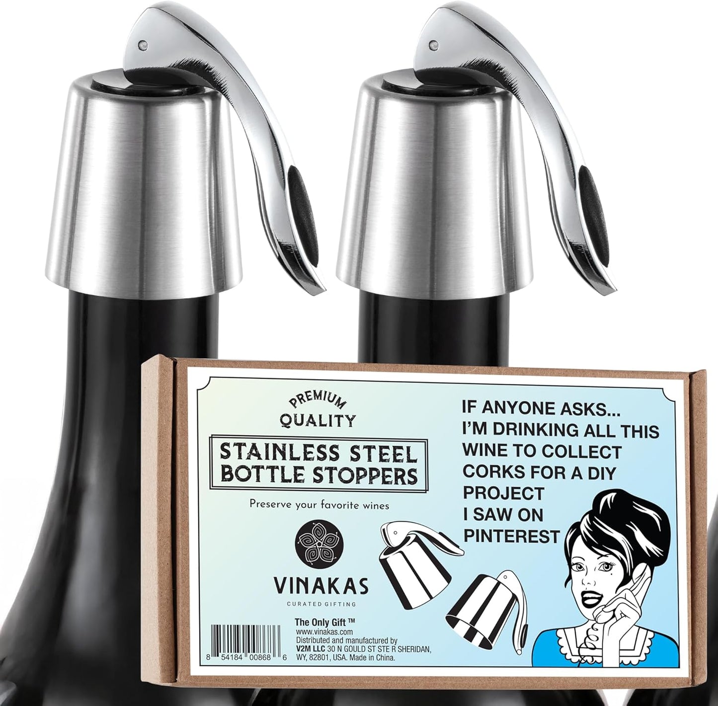 Stainless Steel Bottle Sealer & Wine Topper – Premium Wine Lover Gifts, Wine Gifts for Women and Men – Airtight Champagne Stopper for Sparkling Wine – Wine Essentials Gifts