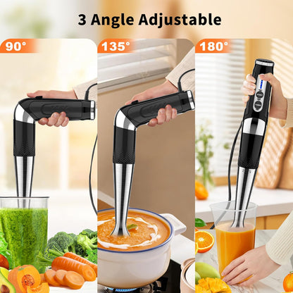 Skiennix Immersion Blender - 21-Speed Handheld Stick Blender with Adjustable Angle & Stainless Steel Blade for Smoothies, Soups, and Baby Food