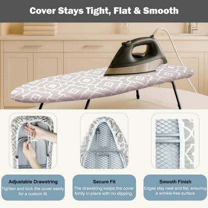 UniSimp Small Ironing Board Cover and Pad 12"x32" Small Iron Board Cover with Padding,Tabletop Mini Ironing Board Cover and Pad Small Size, Cotton Canvas, Heat Resistant, Drawstring Closure Geometric