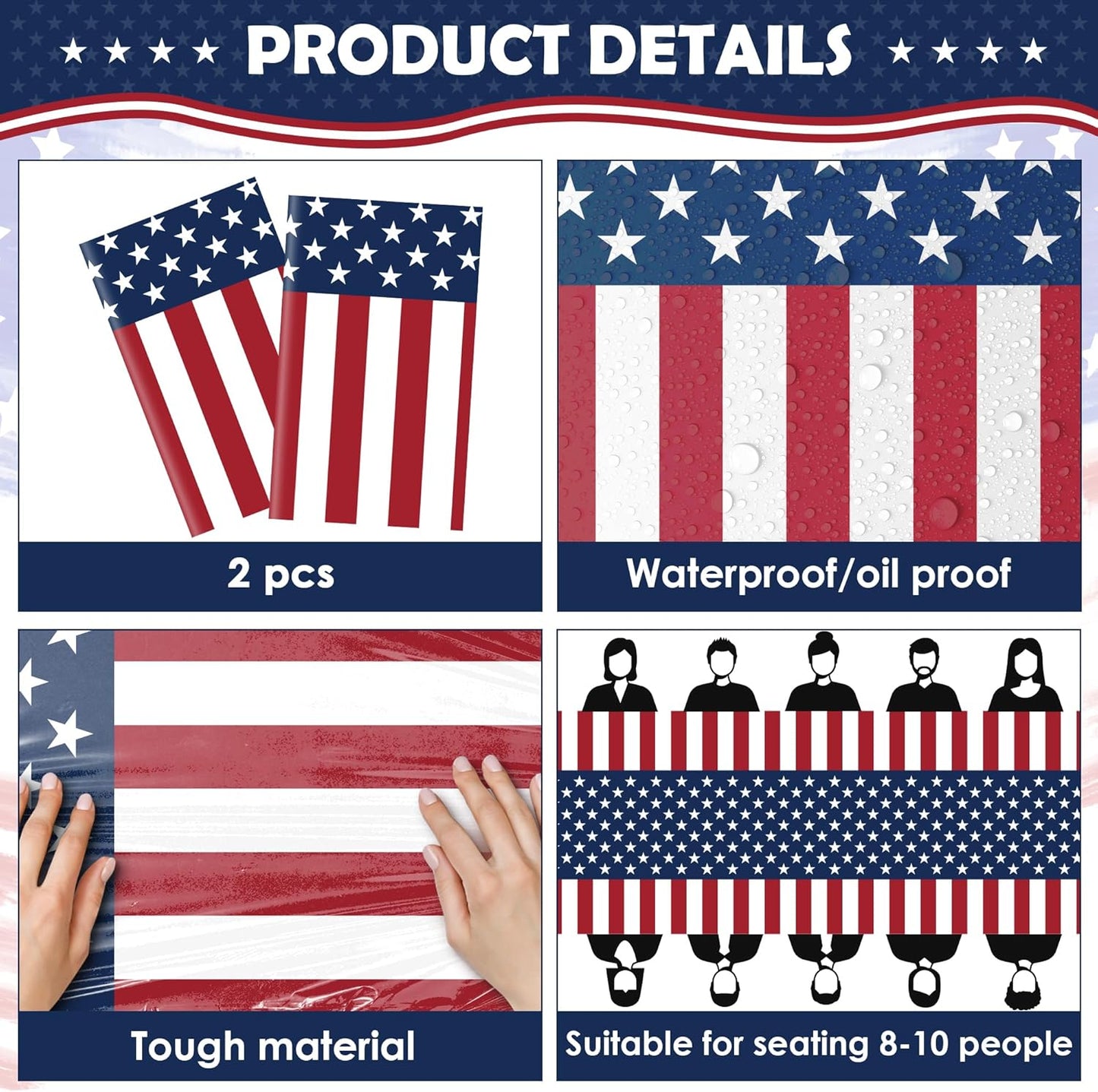 OHOME 4th of July Decorations - Patriotic American Flag Tablecloth for Outdoor Parties | 54"x108", 2 Pack