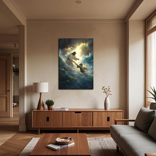 KFYMP Jesus Wall Art - Jesus Rescuing Peter Canvas Print - Faith-Based Home Decor | 12x16 Inch