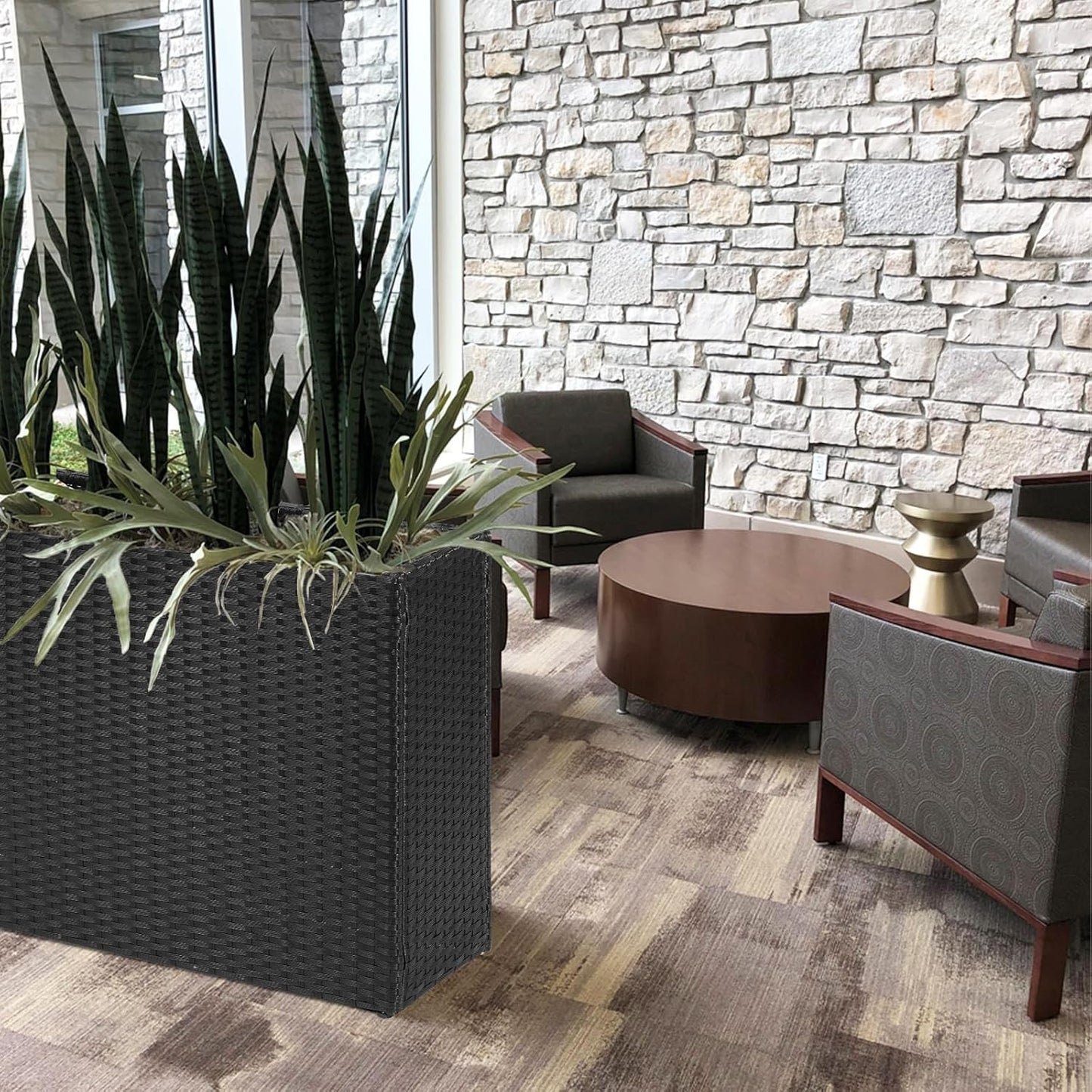 SUNNYPARK Tall Rectangular Planter - All-Weather PE Rattan for Indoor/Outdoor Use | Large Modern Design