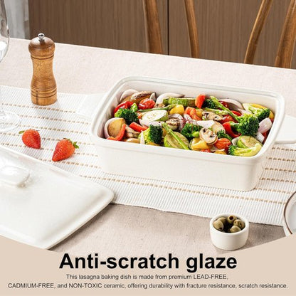 DAFUCERAMIC Casserole Dish - 3.5 Quart Porcelain Baking Dish With Lid | Deep 13 x 9 Oven Safe Bakeware