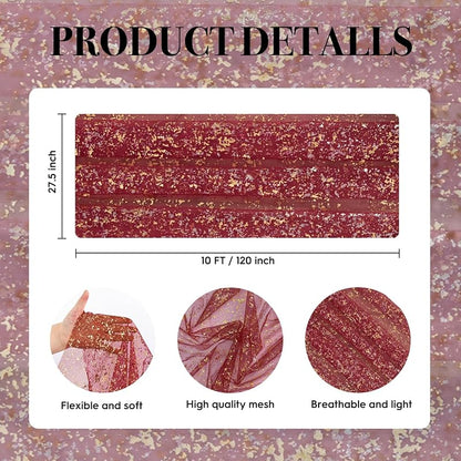 Artoid Mode Burgundy Gold Gauze Table Runner 120 Inch - 28 x 120 in, Glitter Foil