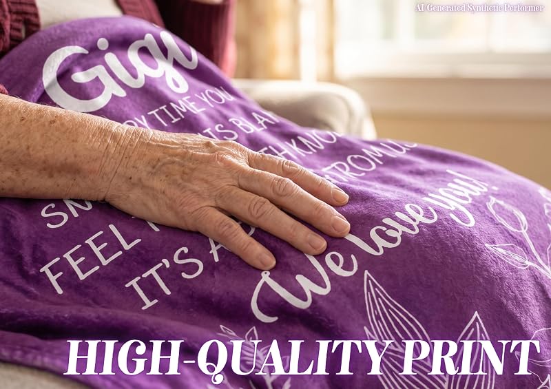 Gigi Gifts Flannel Throw Blanket 50x65 in with Purple Flowers - 300gsm Cozy Gift for Grandma