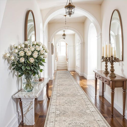 Hallway Washable Runner Rug - Vintage Non-Slip Soft Floor Mat for Entryway | 3x20 Beige