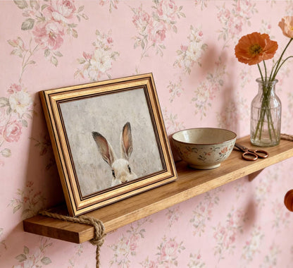 Vintage Gold Framed Bunny Canvas Wall Art - Rustic Rabbit Oil Painting for Living Room & Bedroom | 9x11in