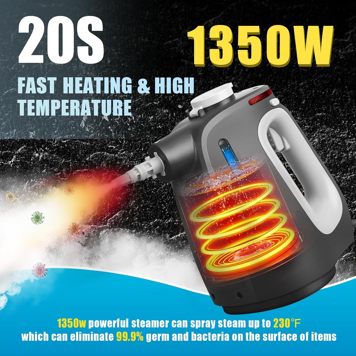 Pressurized Handheld Steam Cleaner with 14 PCS Accessories&Safety Lock, 1350W Multi-Purpose Steamer for Cleaning, Portable Steam Cleaner for Home,Car,Grout,Furniture,Bathroom,Kitchen,Tiles&Couch