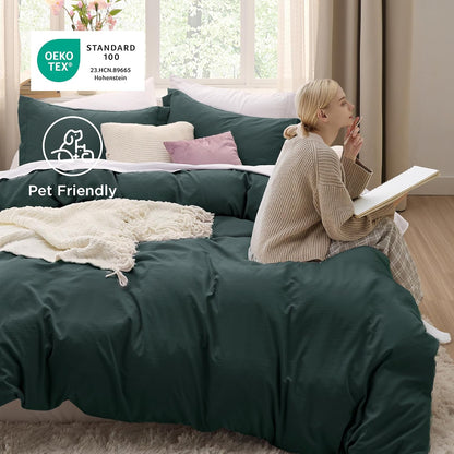 Bedsure Oversized King Duvet Cover Set - Extra Soft Forest Green Prewashed Cotton-Like Polyester, 3 Pieces (120''x98'') with Zipper Closure & 2 Pillow Shams