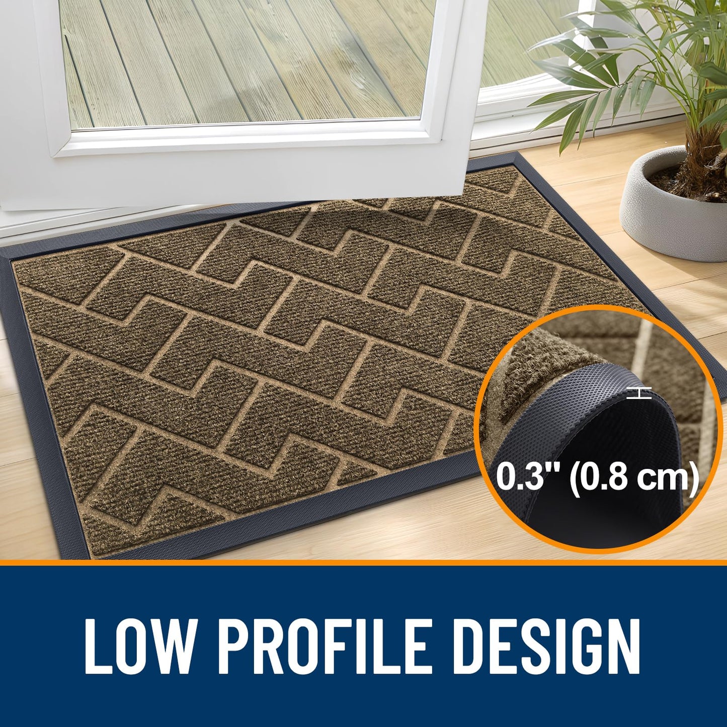 OLANLY Front Door Mat Indoor Outdoor Entrance, Waterproof All-Season, All-Weather Doormat, Sturdy Natural Rubber, Low Profile, Easy Clean Patio Porch Entryway Mat, Herringbone Brick (Brown, 29.5x17)