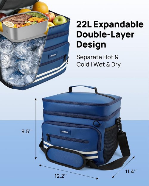Insulated Lunch Box - 26L X-Large Leak-Proof Cooler Bag with Adjustable Strap | Ideal for Work, Picnic, Travel - Blue