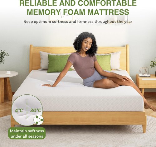 EGOHOME Memory Foam Mattress - 10-Inch Cooling Green Tea Gel for Pressure Relief | Full Size 75''L x 54''W, White