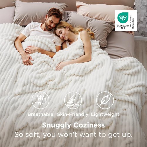 Bedsure GentleSoft Fleece Blanket - Cozy Large Throw for Bed, Off White, 120x120 Inches