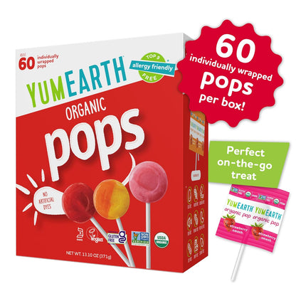 YumEarth Organic Lollipops Variety Pack - 60 Allergy-Friendly, Gluten-Free, Non-GMO, Vegan Treats