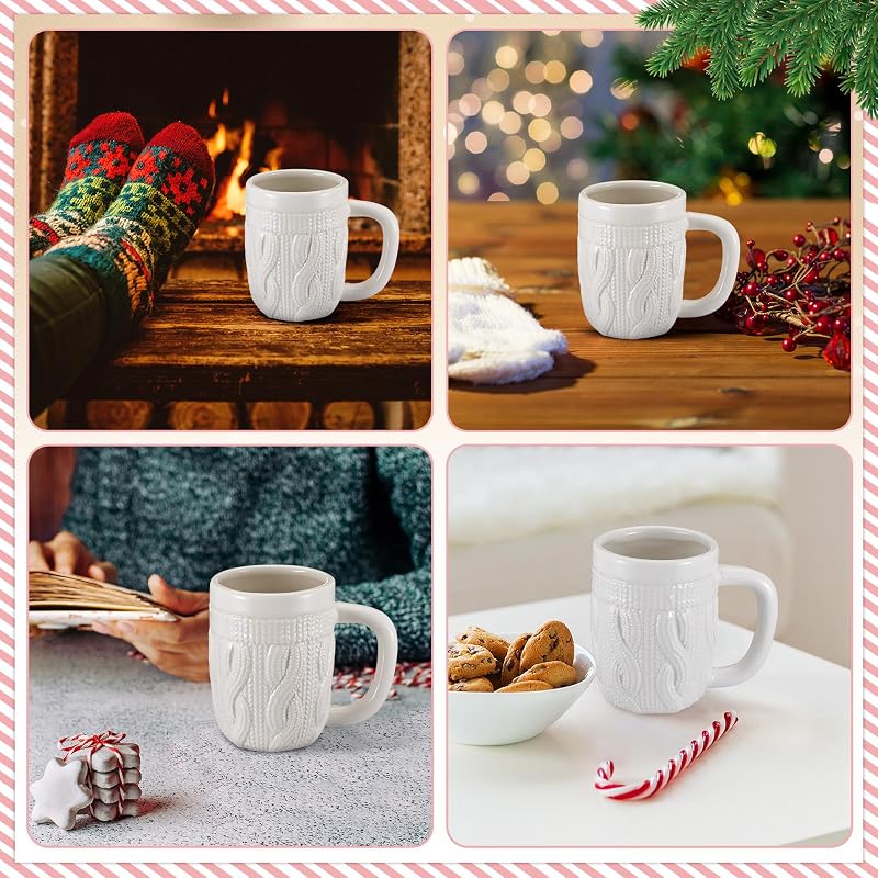 Set of 6 Christmas Sweater Mugs, 13.5 oz Ceramic White Cup