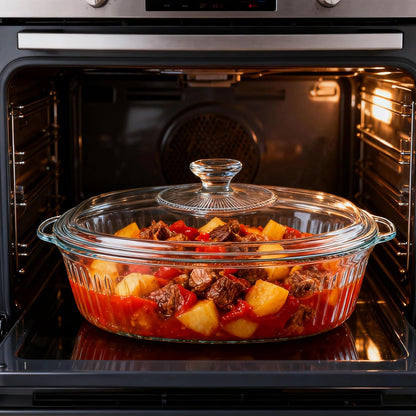 Clear Oval Glass Casserole Dish With Lid - 3Qt Baking Dish for Oven | Durable Cookware for Cooking & Serving
