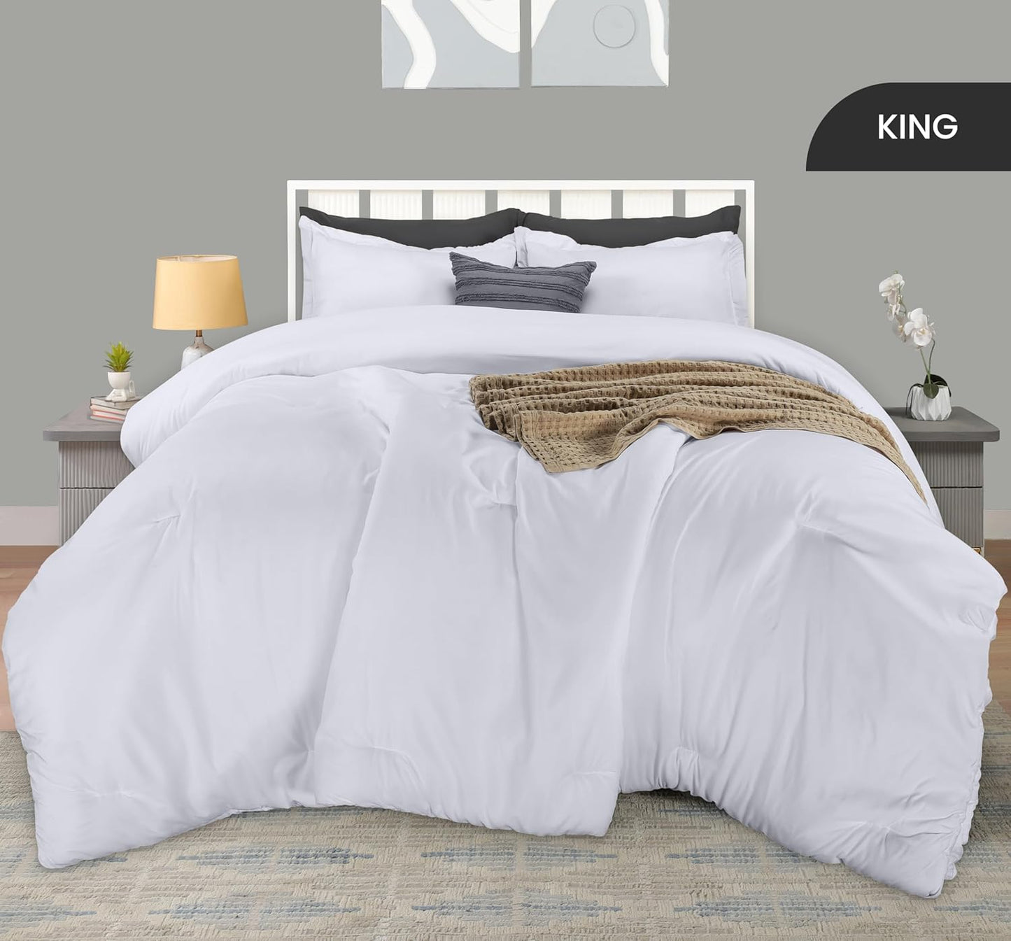 Utopia Bedding King Comforter Set - 3 Piece Soft Down Alternative Bedding | White, 90 x 102 Inches