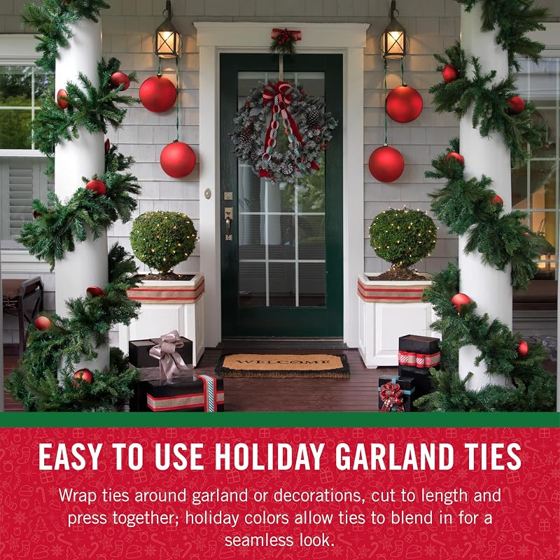 Velcro Brand Garland Ties - Green 30 ft Roll, Cut-to-Size Holiday Decor