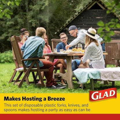 Glad Clear Disposable Cutlery Set - Heavy Duty Plastic Forks, Knives & Spoons | 240 Count for Parties & Everyday Use