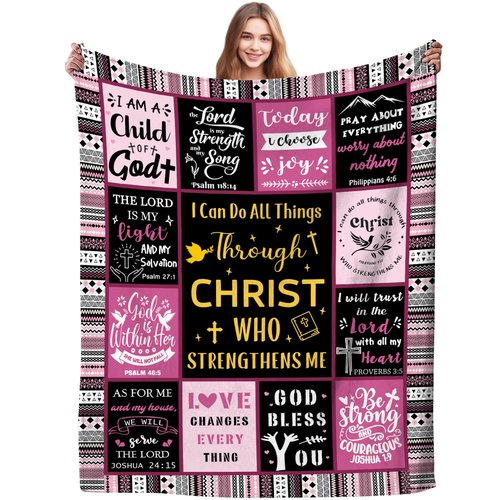 Christian Blanket Inspirational Thoughts Throw Blanket Bible Verse Prayers Get Well Soon Blankets Soft Lightweight Flannel Blanket 60"X50"