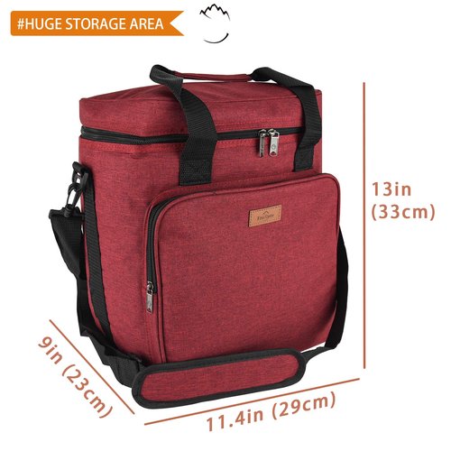 Freshore® Insulated Wine Carrier 6 bottle Bag Tote Removable Padded Divider - Portable Travel Padded Cooler Carrying Canvas Case Adjustable Shoulder Strap - (Passion Red)