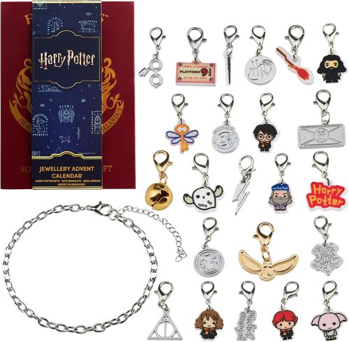 Harry Potter Advent Calendar 2025 - Charm Bracelet Jewelry Set with 23 Charms | Christmas Countdown Gift for Girls (Burgundy)