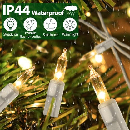 Clear Christmas Lights - 66FT Warm White Mini Lights with 200 Incandescent Bulbs | Indoor & Outdoor Holiday Decor