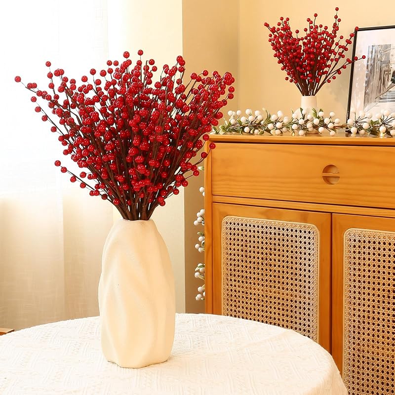 Variation - Breeze Touch 20 Pack Artificial Red Berry Stems 17.7in Faux Holly Berries for Christmas Tree Decor