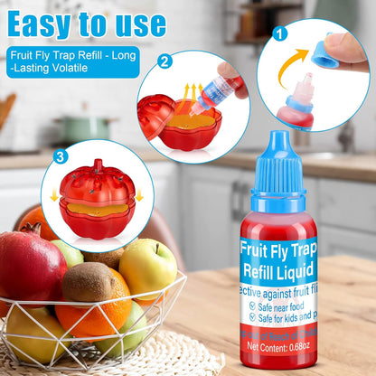Skiennix Fruit Fly Trap Refills - 12 Pack Liquid Bait for Indoor Use | Safe for Pets & Food