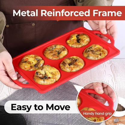 Skiennix Silicone Egg Molds - Non-Stick 3 Inch Muffin Top Pans for Breakfast Sandwiches | 2 Pack Red