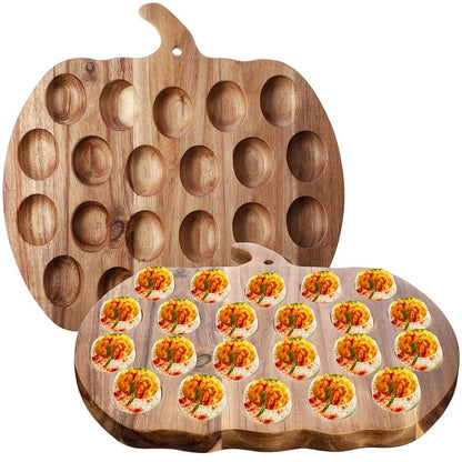 Halloween Pumpkin Deviled Egg Tray Set – 2 Wooden Platters, 22-Egg Capacity