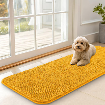 OLANLY Dog Door Mat - Absorbent Non-Slip Washable Chenille Mat for Muddy Paws | 47x17, Golden Yellow