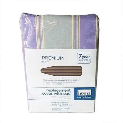 HOMZ Premium Ironing Board Cover & Pad - Standard Width, 13-15" W x 53-55" L, Purple Diagonal Stripe