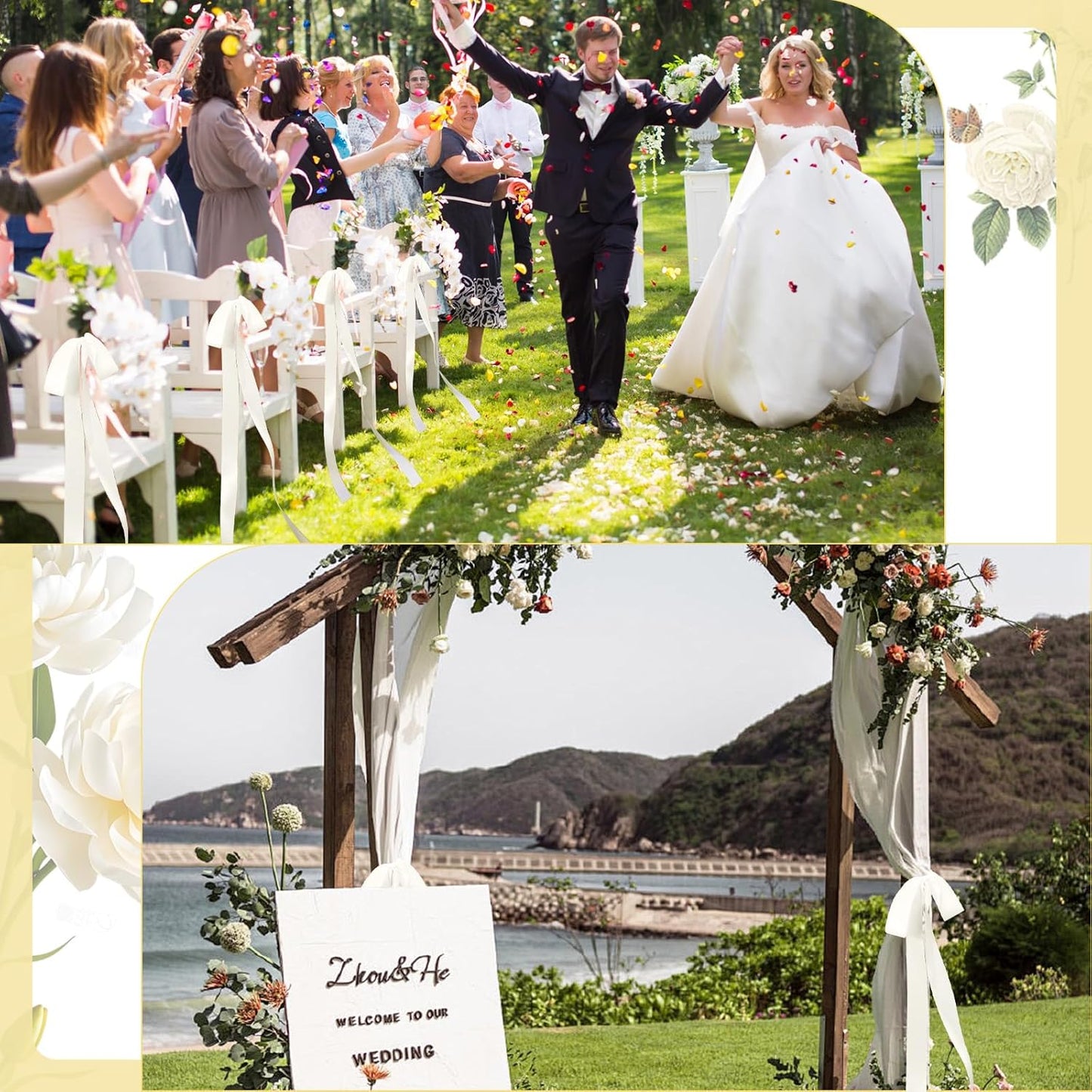 Skiennix 24 Pcs Large Ivory Wedding Ribbon Bows - Elegant Chair Decorations for Ceremonies