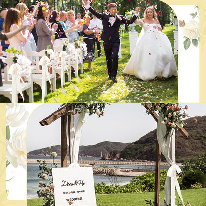 Skiennix 24 Pcs Large Ivory Wedding Ribbon Bows - Elegant Chair Decorations for Ceremonies