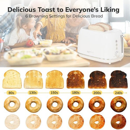 Keenstone 2-Slice Stainless Steel Toaster - Retro Design with 6 Browning Levels & Removable Crumb Tray | White