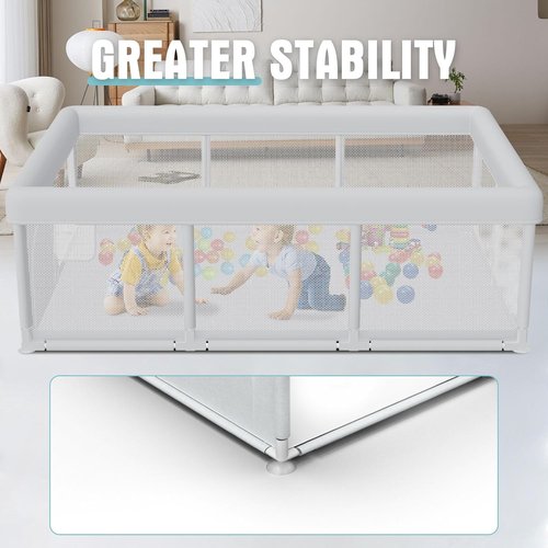 Hiaksedt Baby Playpen - 74x50 Inch Indoor & Outdoor Play Yard with Breathable Mesh Safety Design