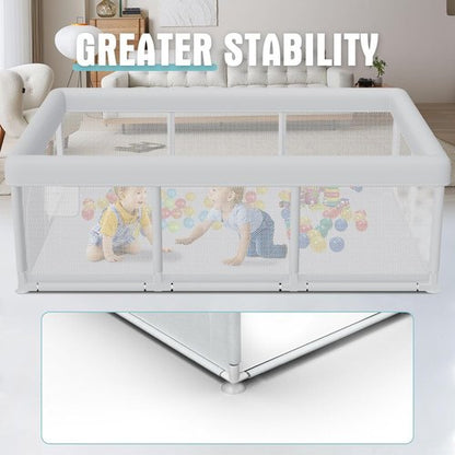 Hiaksedt Baby Playpen - 74x50 Inch Indoor & Outdoor Play Yard with Breathable Mesh Safety Design