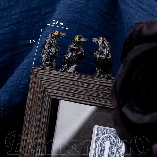 Framendino Mini Resin Crows - 60 Pack Tiny Raven Figures for Halloween Craft Projects & Garden Decor