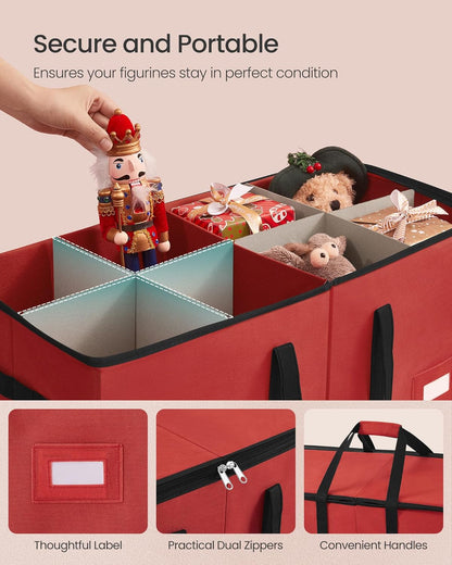 SONGMICS Christmas Figurine Storage Box - Organize 15-Inch Figurines & Nutcrackers | Adjustable Dividers, 8 Slots, Cherry Red