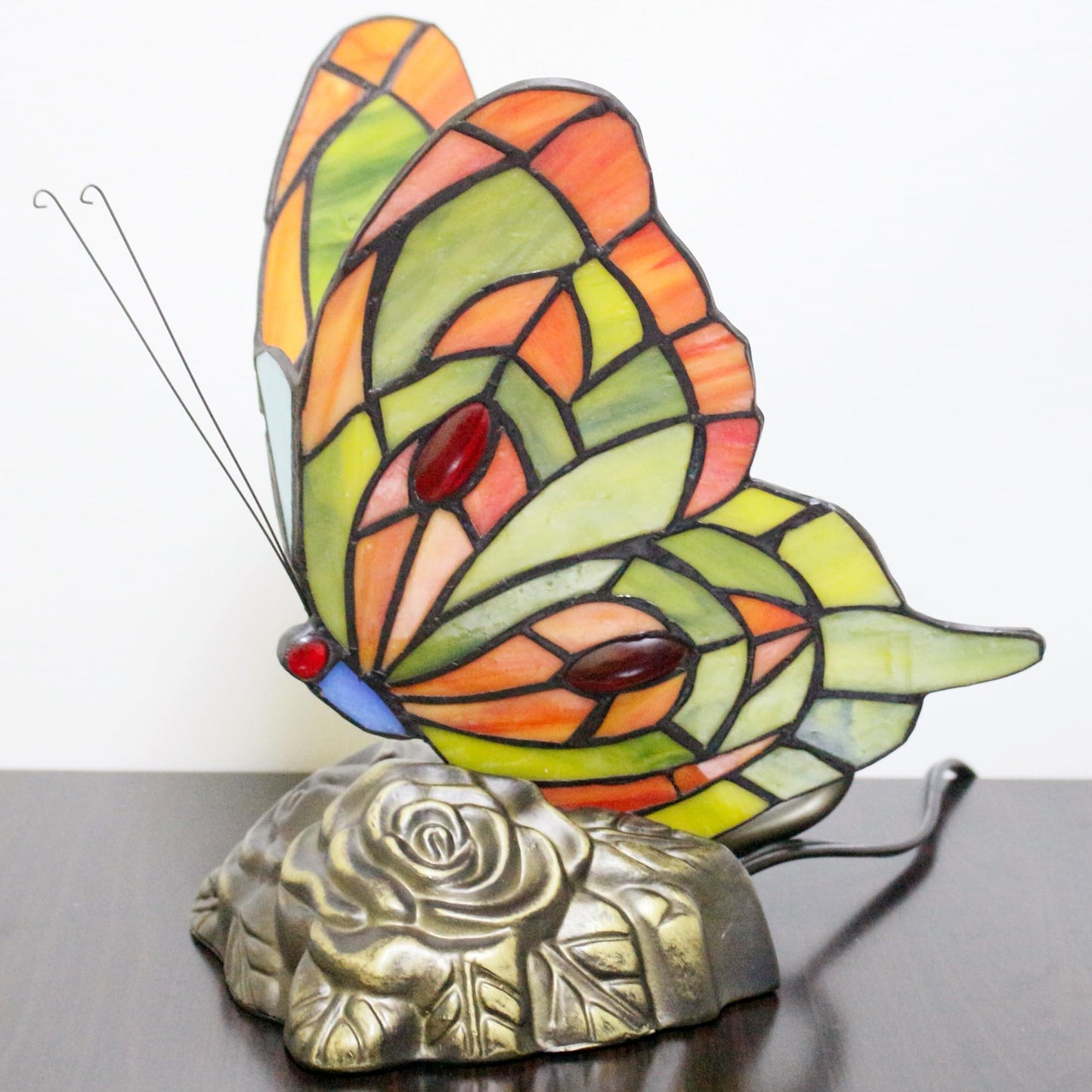 ZJART Small Tiffany Table lamp Stained Glass Butterfly Desk Lamp 7X5X9.8 Inch Accent Antique Light (Yellow Butterfly)