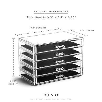 BINO The Manhattan Series Acrylic Makeup Drawer Organizer - 5 Clear Drawers for Beauty Storage | Cosmetic & Jewelry Organizer