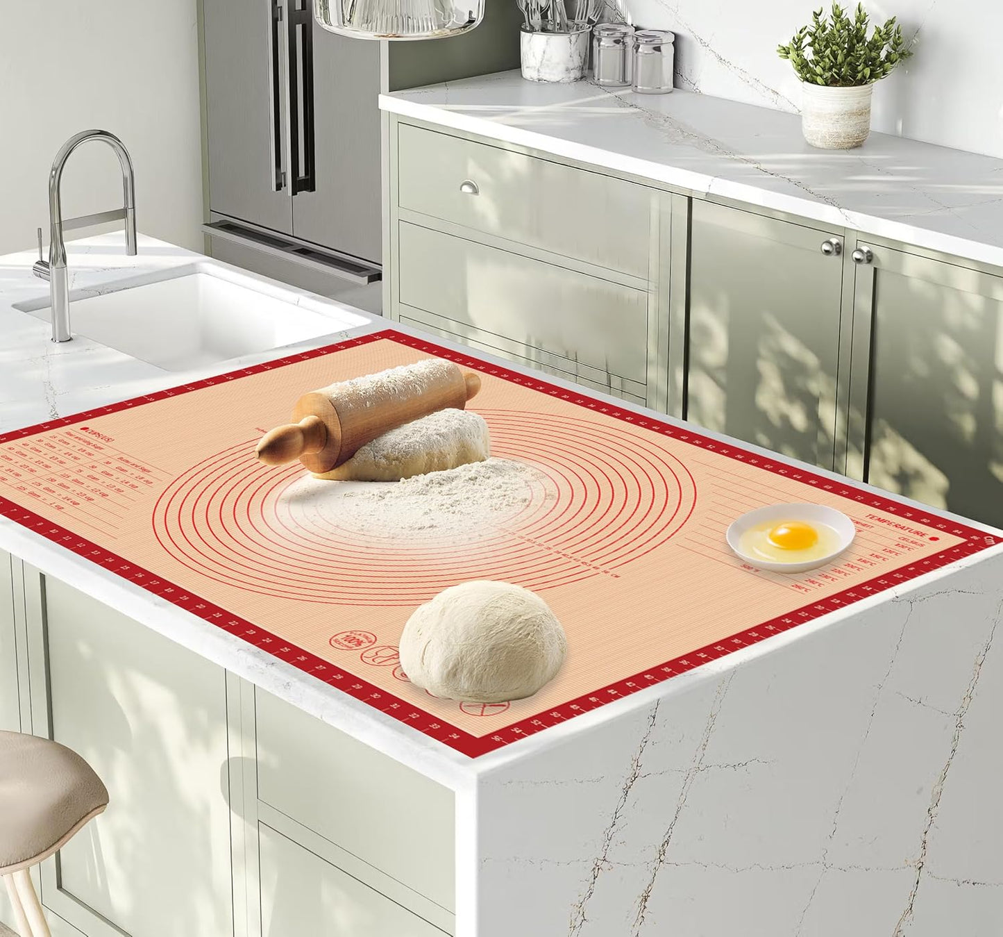 Skiennix Extra Large Silicone Pastry Mat - Non-Slip Baking Surface with Measurements | 36x24 Inch, Red
