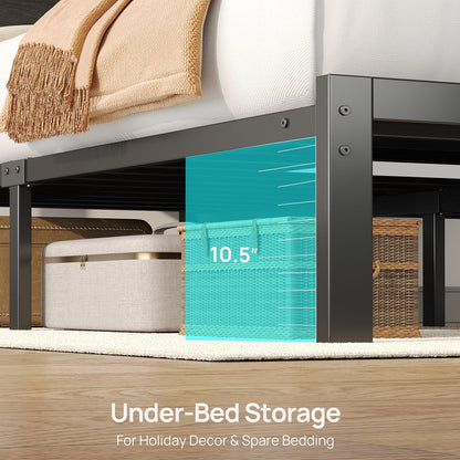 Rolanstar Queen Bed Frame - LED Headboard with Charging Station | Noise-Free, Black Oak Design