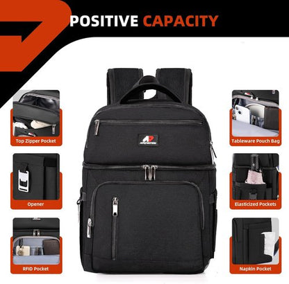 COOLJOB Insulated Cooler Backpack - Leakproof Lunch Bag with Waterproof Liner | Black, Double Roomy Design