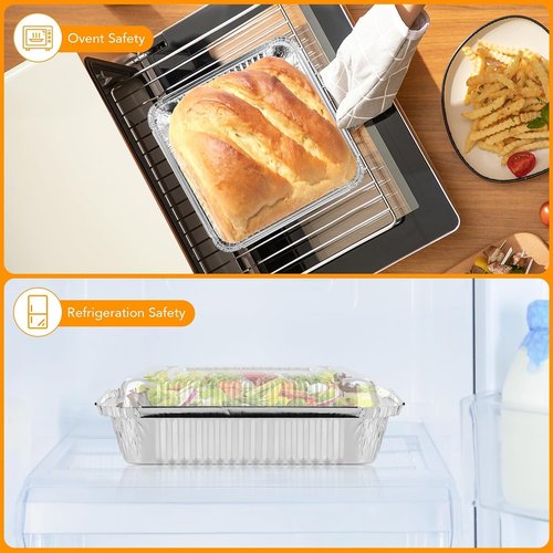 Aluminum Pans | 40 Pack 8x8 Inch Square Baking Pans with Clear Plastic Lids - Disposable Food Containers for Cooking & Storing