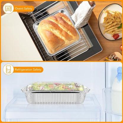 Aluminum Pans | 40 Pack 8x8 Inch Square Baking Pans with Clear Plastic Lids - Disposable Food Containers for Cooking & Storing