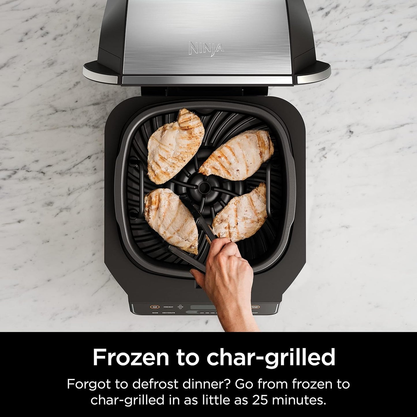 Ninja EG201 Foodi 6-in-1 Indoor Grill - Air Fry, Roast, Bake & Broil - Dishwasher Safe, Black/Silver