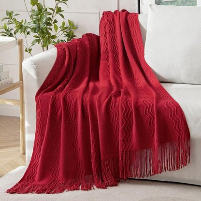 Variation of THIS listing: MIULEE Burgundy 60" x 80" Knitted Boho Throw Blanket for Couch